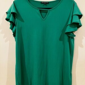 Adrianna Papell Green Top Flutter Sleeve Blouse Keyhole Neck